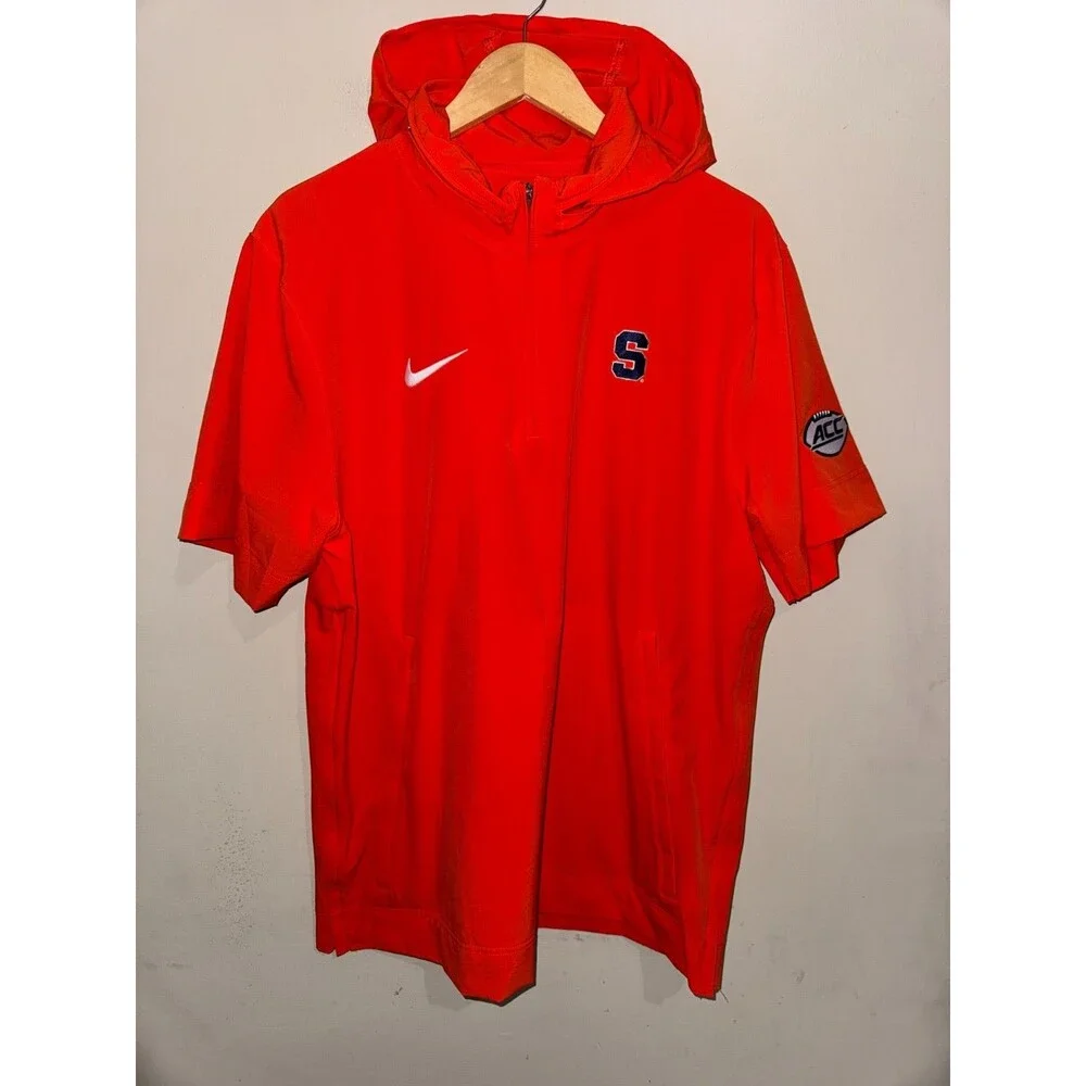 Mens L Nike NCAA Syracuse Orange Football Team Issued 1/2 Zip Hooded Jacket ACC